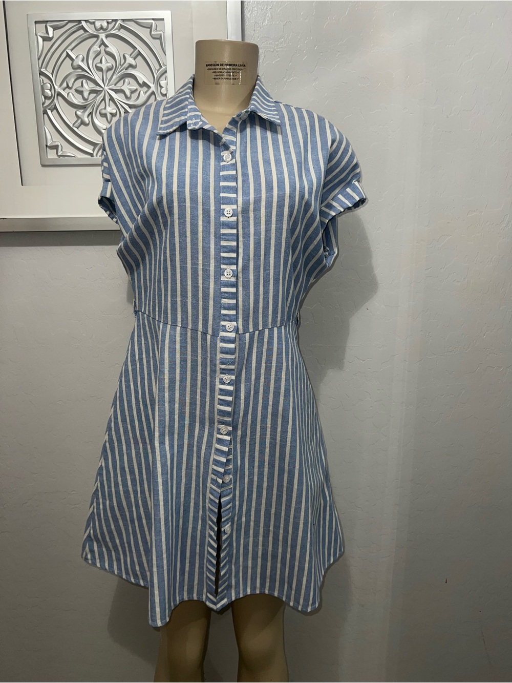 Charlotte Russe Blue & White Striped Button-Up Mini Dress